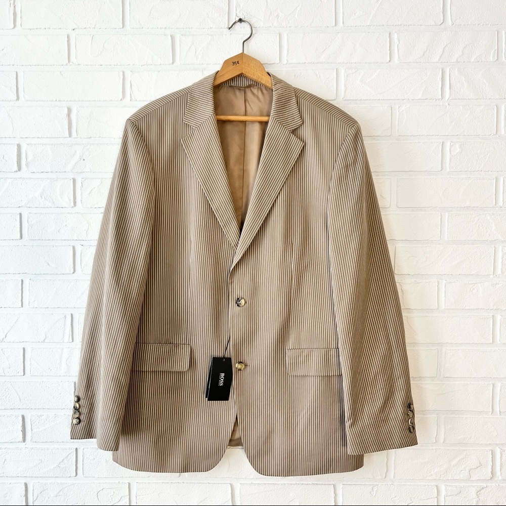 SOLD NWT vintage BOSS Hugo Boss cotton silk brown pinstripe oversized blazer XL - Picture 2 of 13